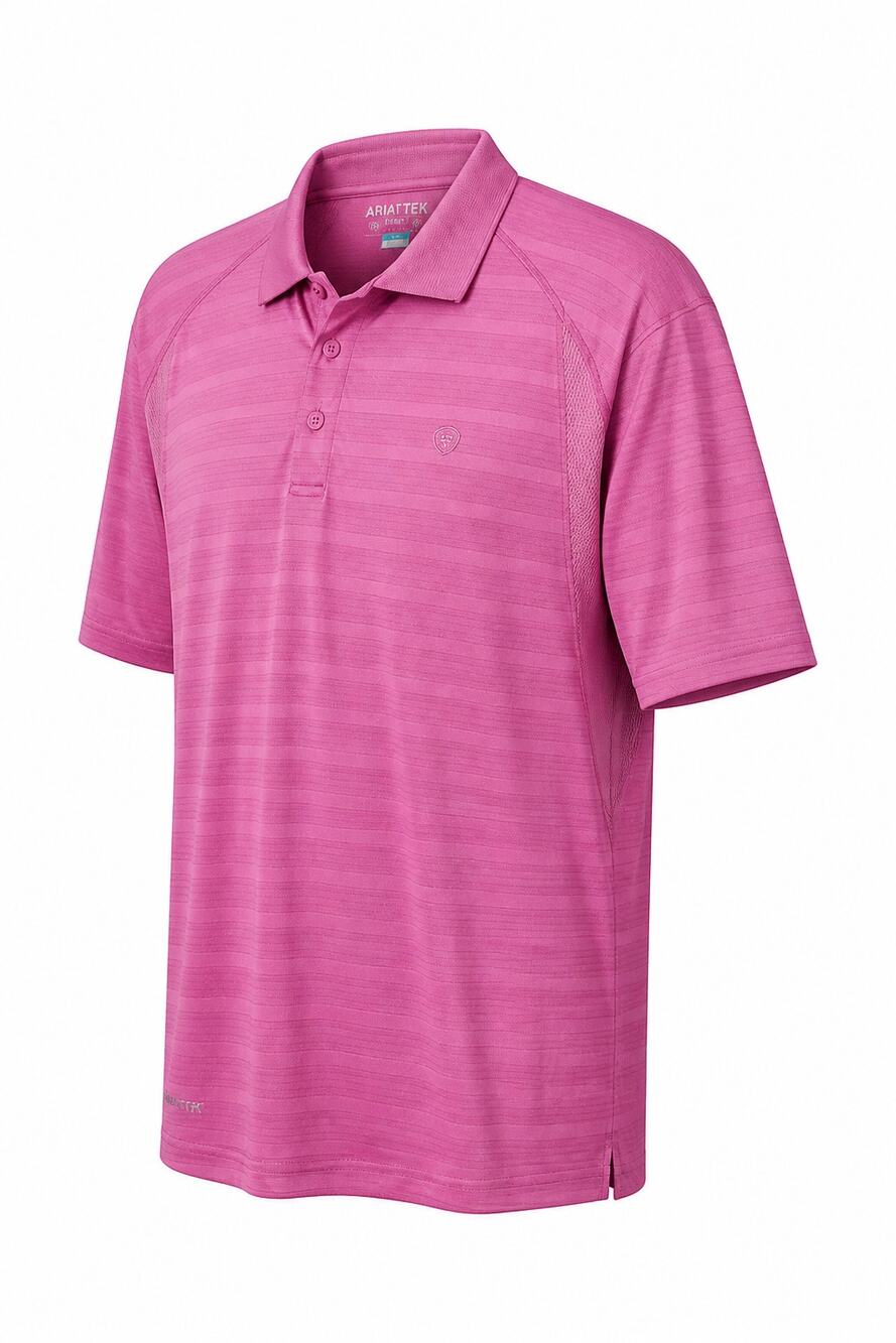 AriatTEK Heat Series Polo Shirt Mens SZ XXL Pink Striped Performance Golf Top